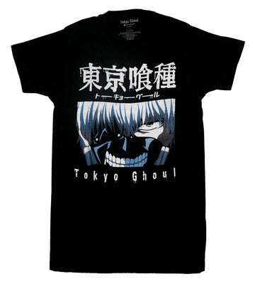 Tokyo Ghoul Mens T-Shirt - Blue Tinted Face Under Kanji