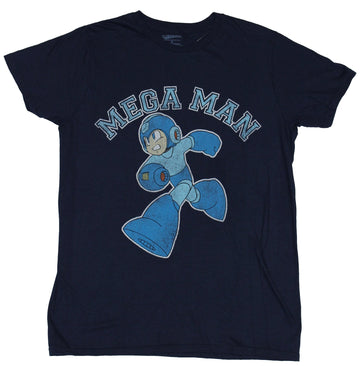 Mega Man Mens T-Shirt  - Running Mega Man Under Arched Logo Image