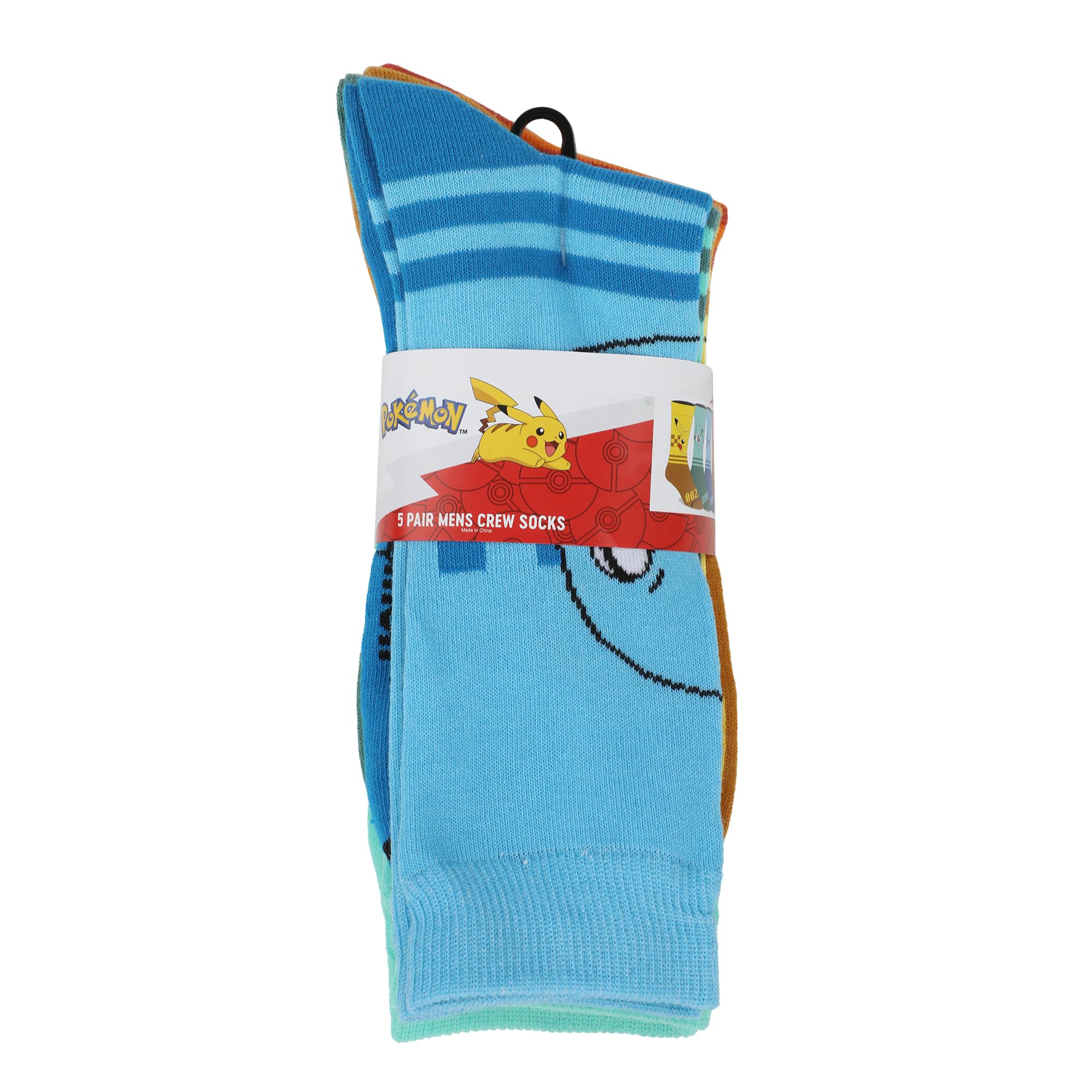 Pokemon Faces With Pokedex Numbers Men's 5-Pair Casual Crew Socks - Inmyparentsbasement.com