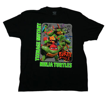 Teenage Mutant Ninja Turtles Mens T-Shirt - Cast In Gray Box Above Turtle Power
