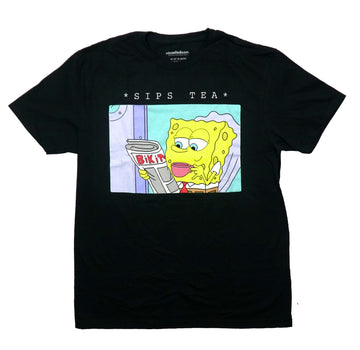 Spongebob Squarepants Mens T-Shirt - Sips Tea Reads Bikini Bottom Newspaper