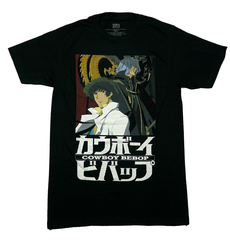 Cowboy Bebop Mens T-Shirt - Spike and Vicious Over Kanji Name - Inmyparentsbasement.com