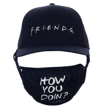 Friends Logo Quote Face Mask and Hat Combo Black