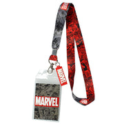 Marvel Lanyard ID Badge Holder, 2" Rubber Charm Pendant with Raised Script and 2 Sided Vintage Comic Strip Pattern - Inmyparentsbasement.com