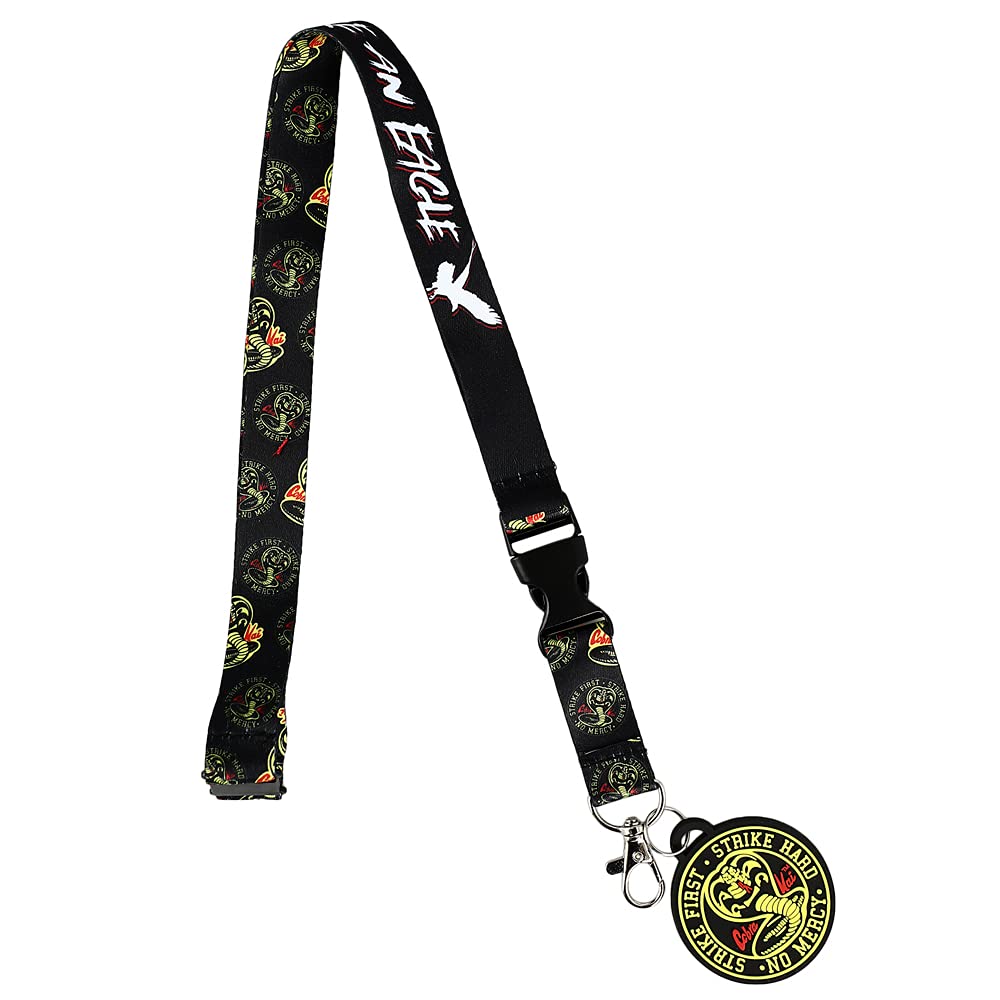Cobra Kai Strike First, Strike Hard, No Mercy Lanyard with Rubber Charm