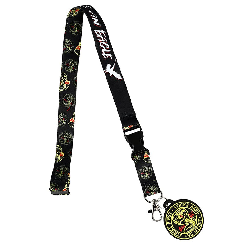 Cobra Kai Strike First, Strike Hard, No Mercy Lanyard with Rubber Charm