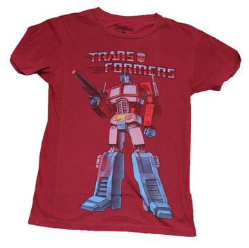Transformers Mens T-Shirt -Standing Optimus Under Logo