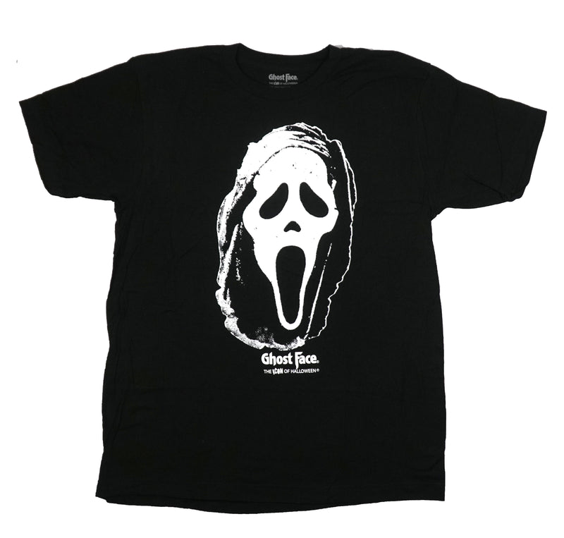 Ghost Face Mens T-Shirt - The Icon of Halloween Distressed Face Image