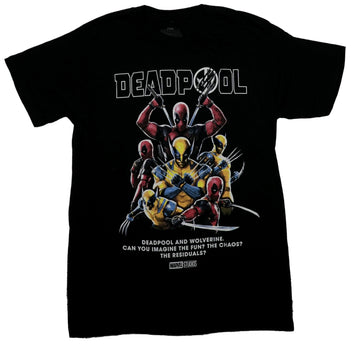 Deadpool & Wolverine Mens T-Shirt - Blades Drawn Pile The Chaos Front Logo Back