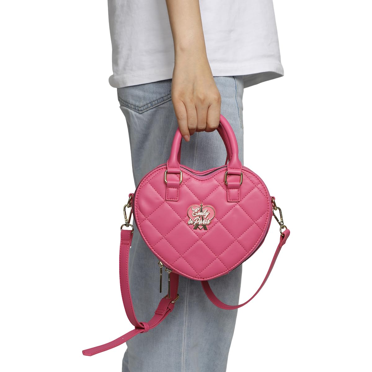 Emily In Paris Women's Pink Heart-Shaped Crossbody Handbag