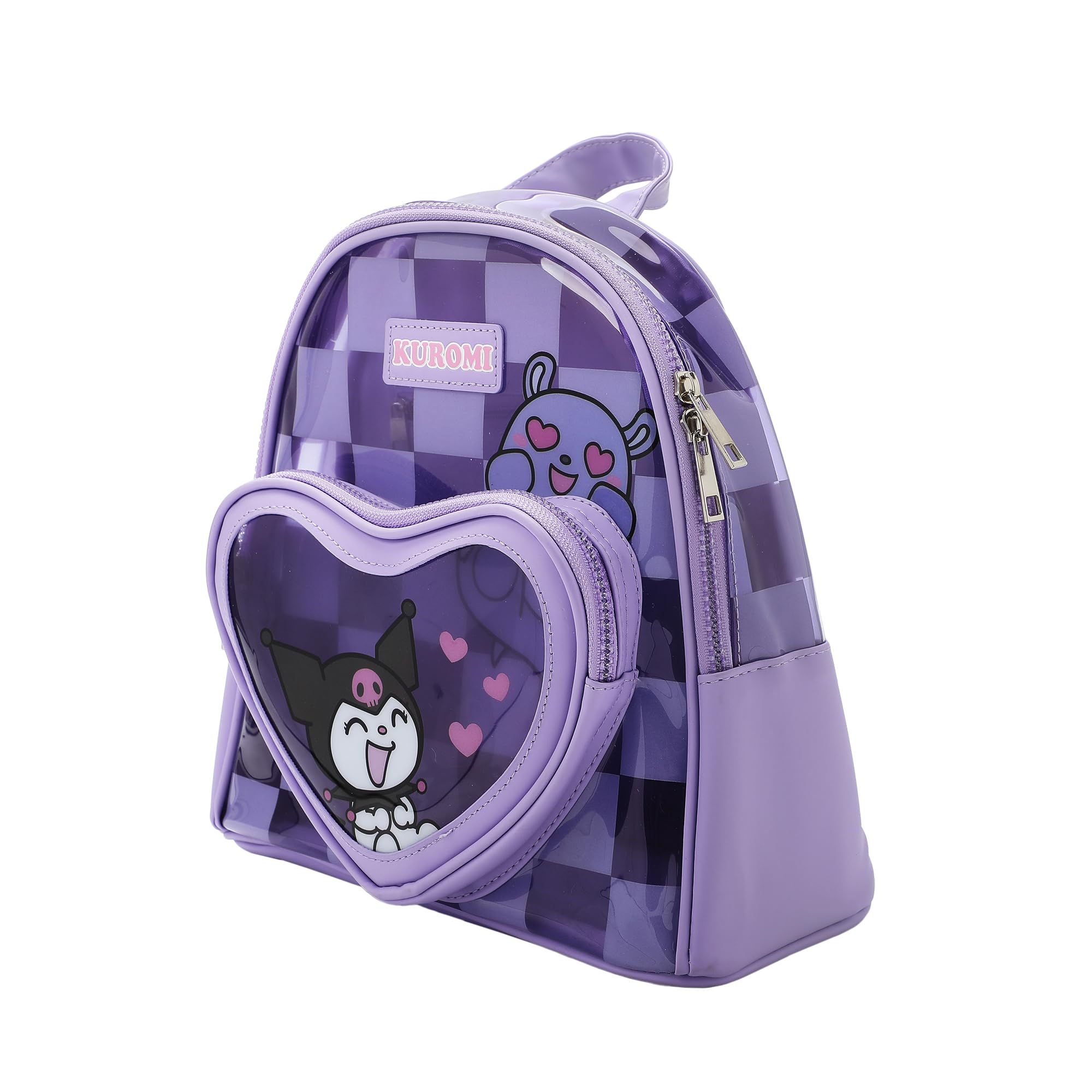 Bioworld Kuromi & Baku Hearts 10" Purple Checkered Women's Mini Backpack