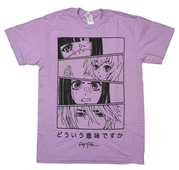 Ring of Fire Mens T-Shirt - 4 Boxed Girl Images Above Kanji