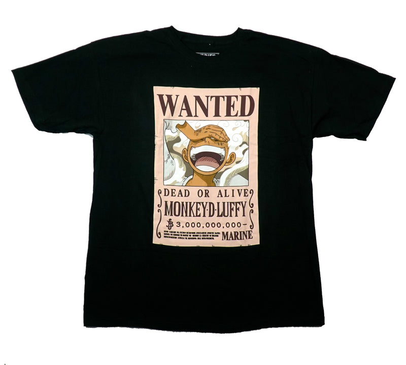 One Piece  Mens T-Shirt - Wanted Gear 5 Monkey D. Luffy White Outline Back - Inmyparentsbasement.com