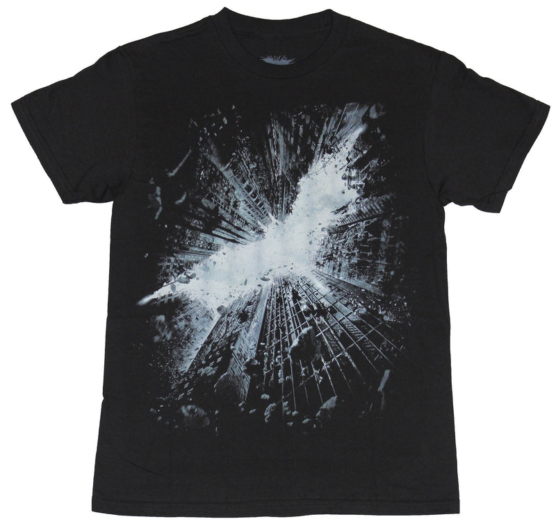Batman (DC Comics) Mens T-Shirt - Dark Knight Logo in Crumbling Skyscrapers