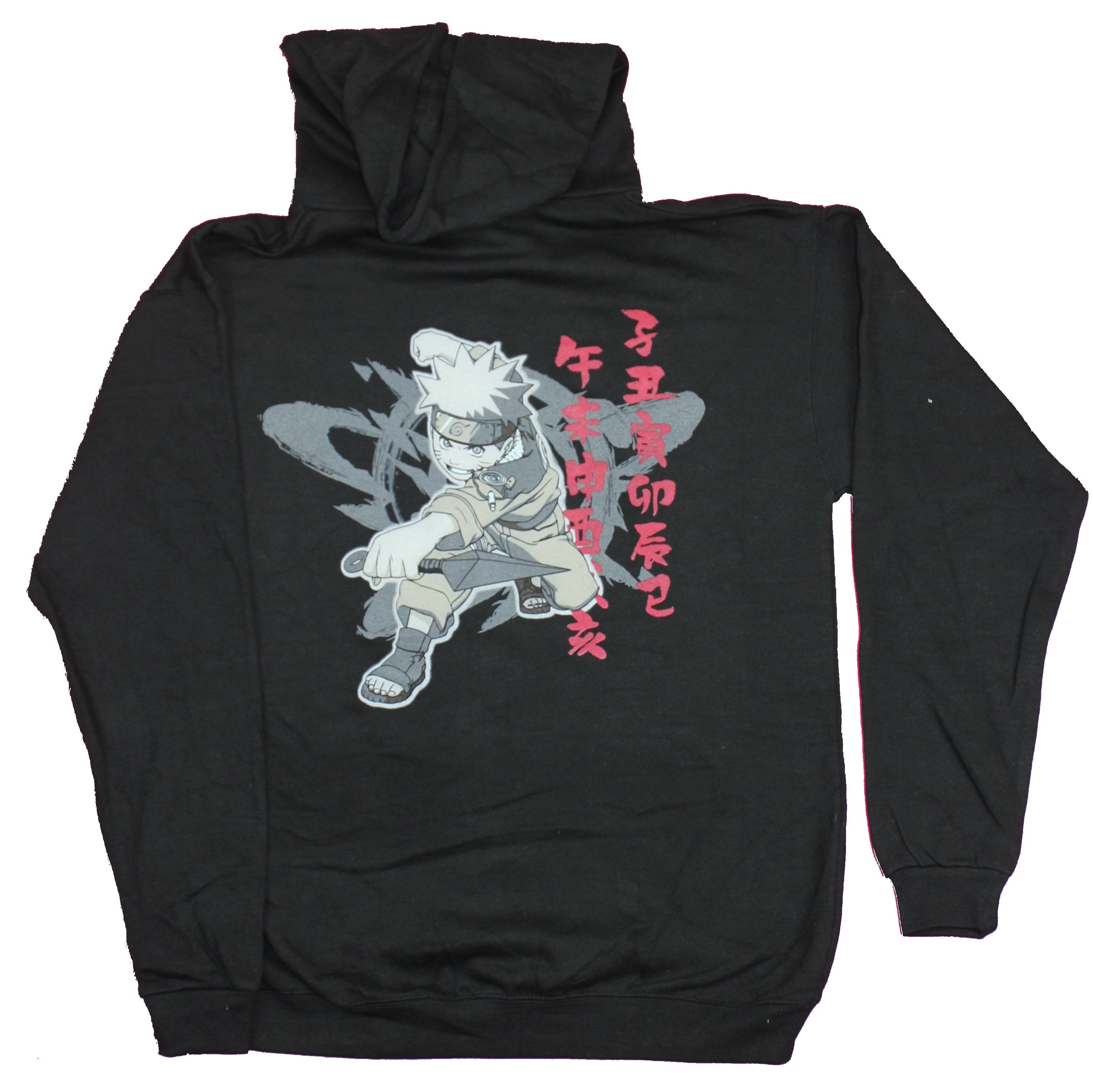 Naruto Shippuden Mens Zip Up Hoodie - Naruto Action Lapel Bigger On Back