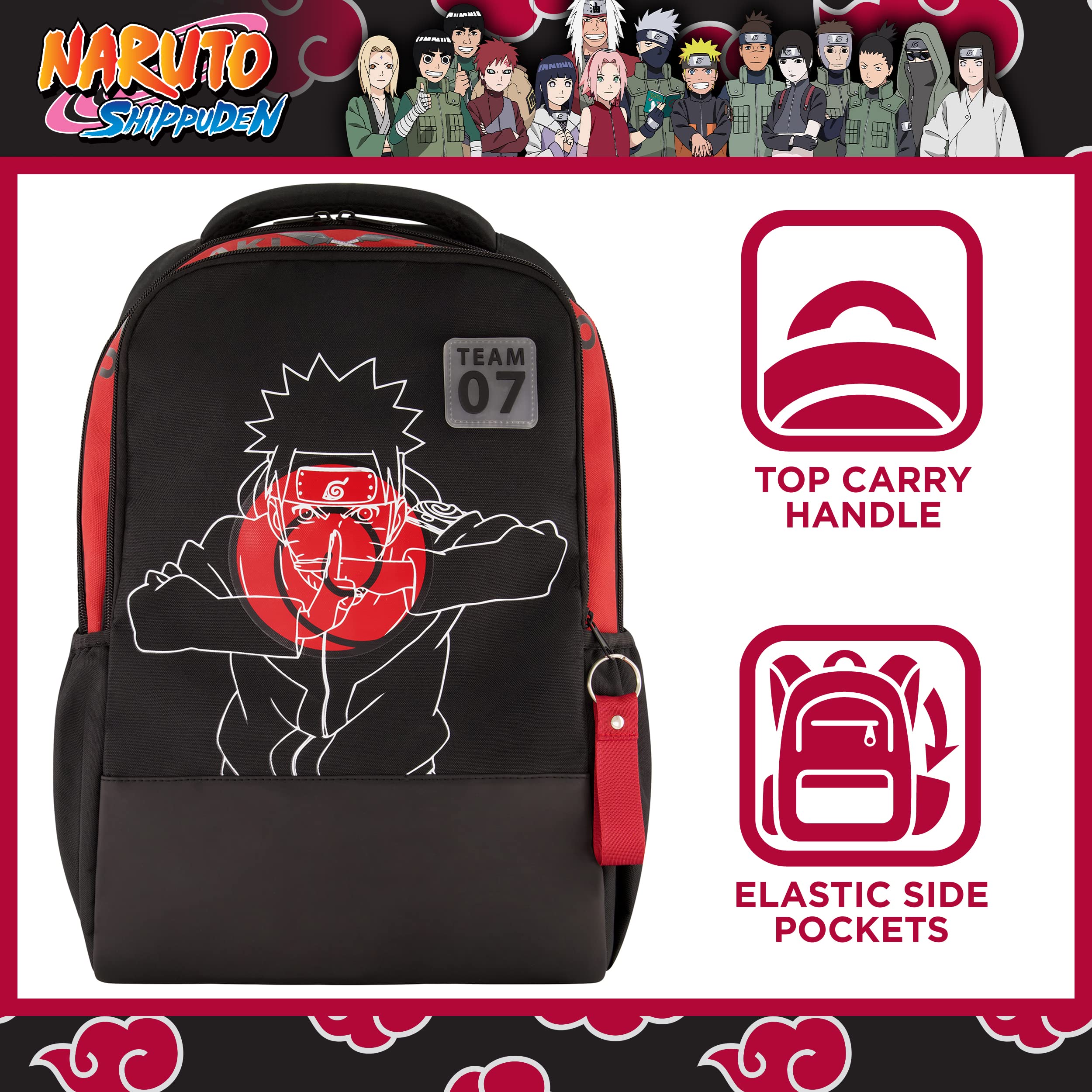 Naruto 15 Inch Sleeve Laptop Backpack, Padded Computer Bag for Commute or Travel, Team 7, One Size