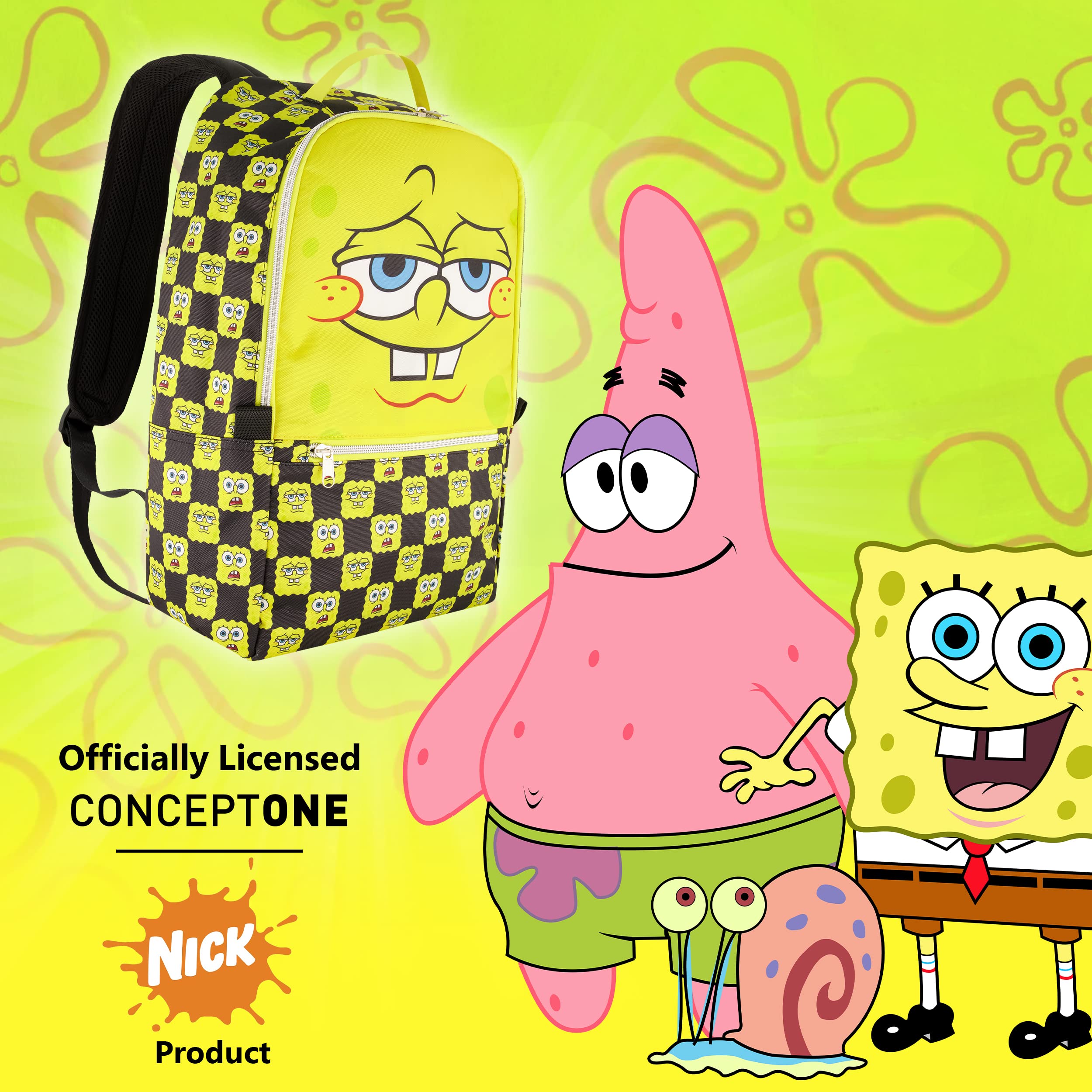 SpongeBob SquarePants 13 Inch Sleeve Laptop Backpack, Checkered Padded Computer Bag for Commute or Travel, Multi