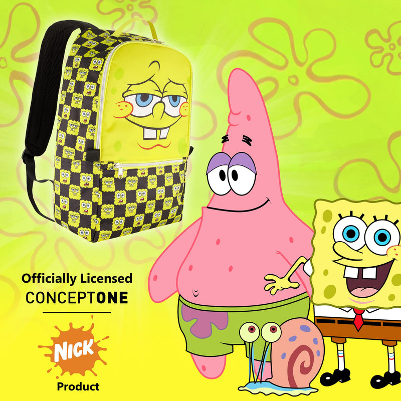 SpongeBob SquarePants 13 Inch Sleeve Laptop Backpack, Checkered Padded Computer Bag for Commute or Travel, Multi