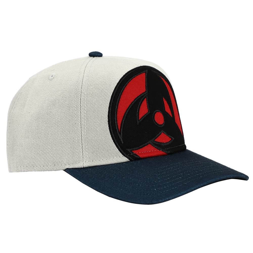 Bioworld, Naruto Anime Kakashi Sharingan Character Billboard Logo Embroidered Snapback Hat for Men White