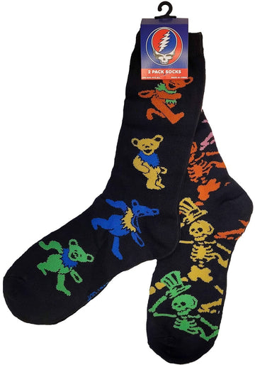 Ripple Junction Grateful Dead 2 Pack Dancing Bears and Skeletons Adult Crew Socks