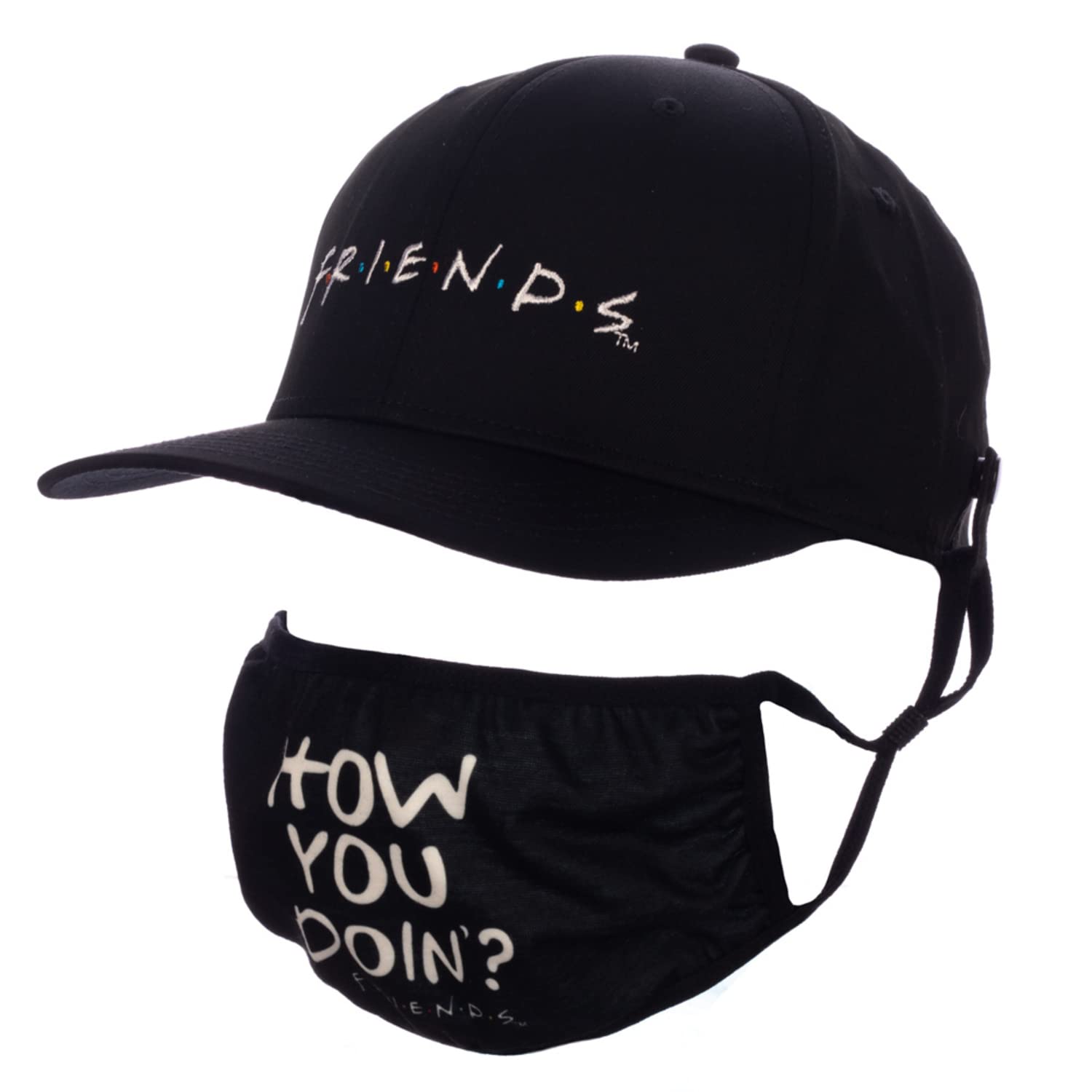 Friends Logo Quote Face Mask and Hat Combo Black