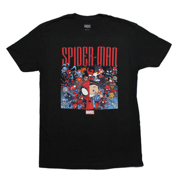 Spider-Man Mens T-Shirt - Chibi Spider-Verse with Spider-Man Split Face