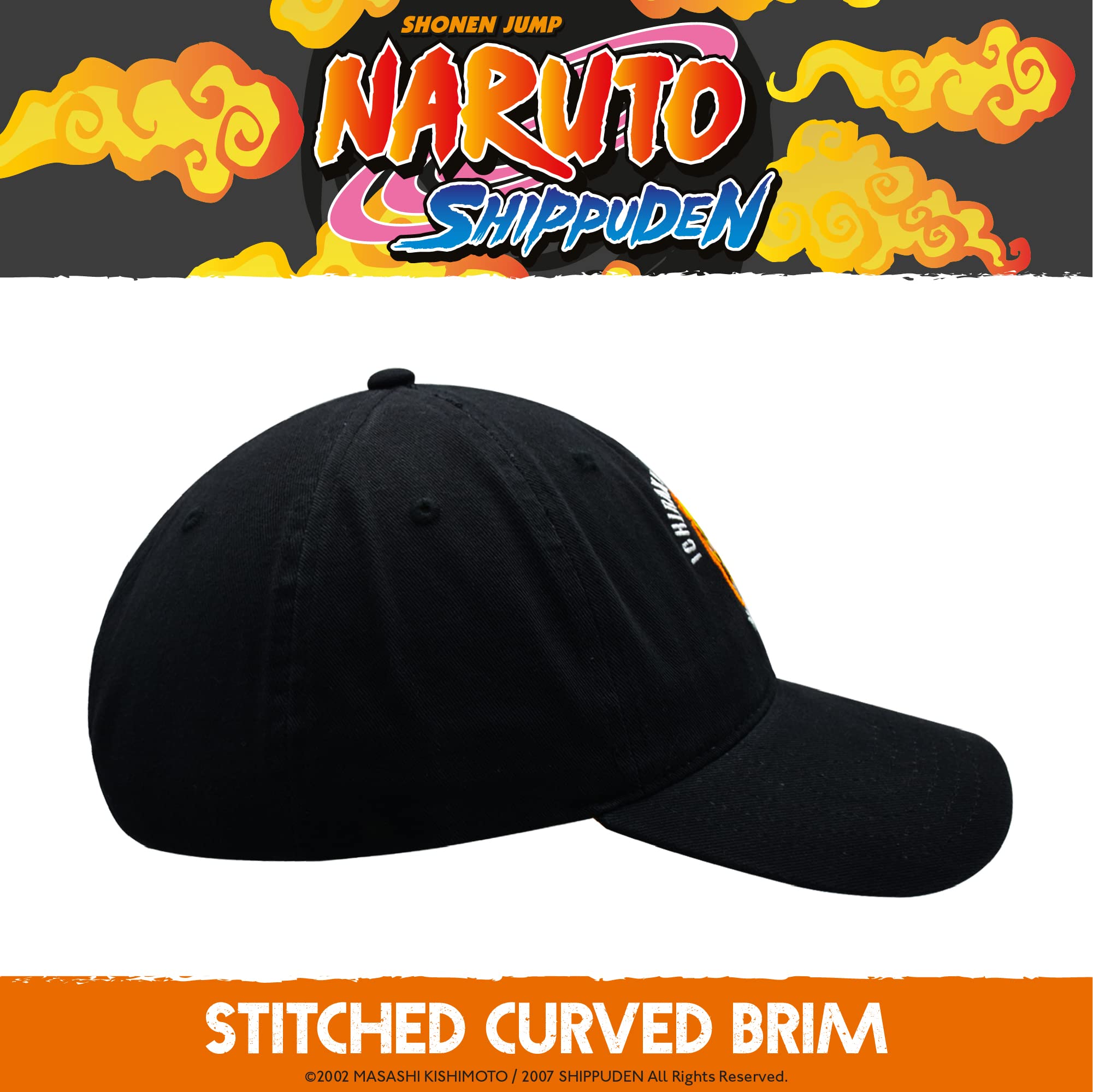 Naruto Dad Hat, Ichiraku Ramen Adult Baseball Cap with Flat Brim, Black, One Size