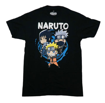 Naruto Shippuden  Mens T-Shirt -Chibi Trio Under Over Blue Windy Circle