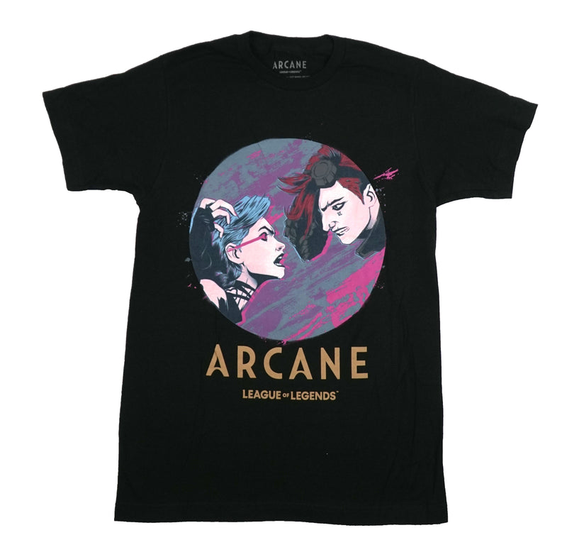Arcane League of Legends Mens T-Shirt - Jinx & Vi Circle Faceoff
