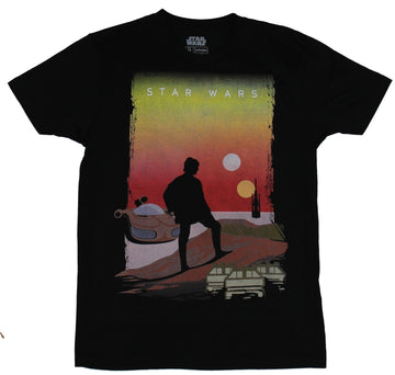 Star Wars Mens T-Shirt - Colorful Luke Skywalker Tatooine Sunset Image
