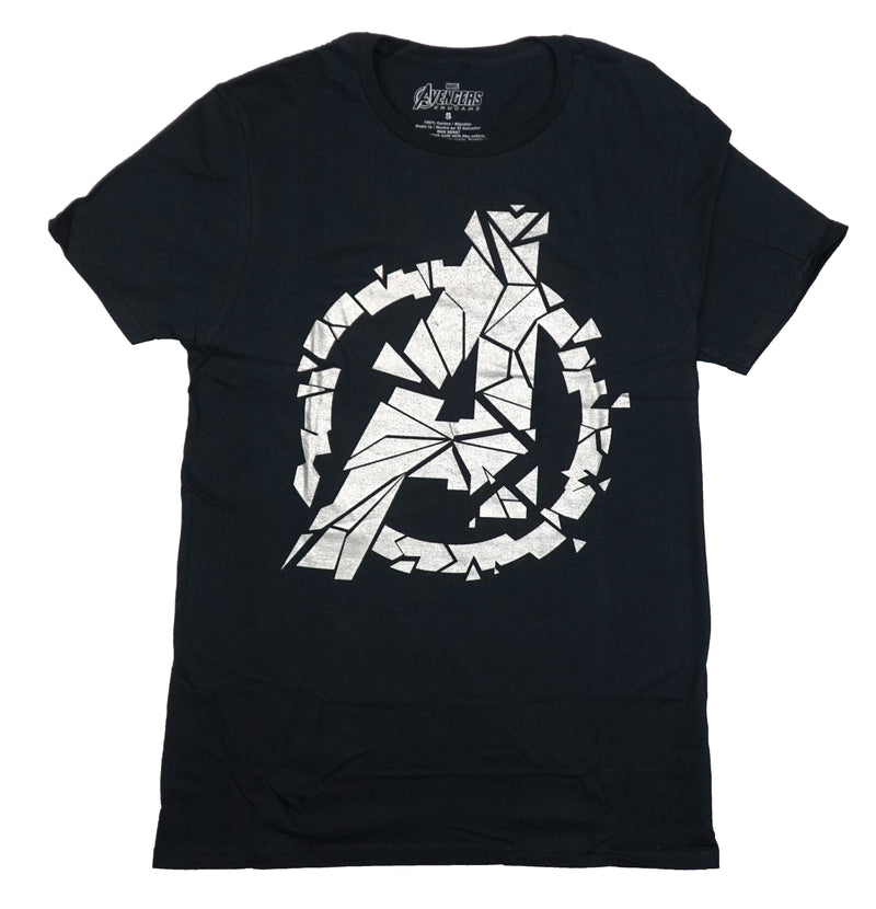 Avengers Mens T-Shirt - End Game Silver Ink Cracked Blocked A Logo