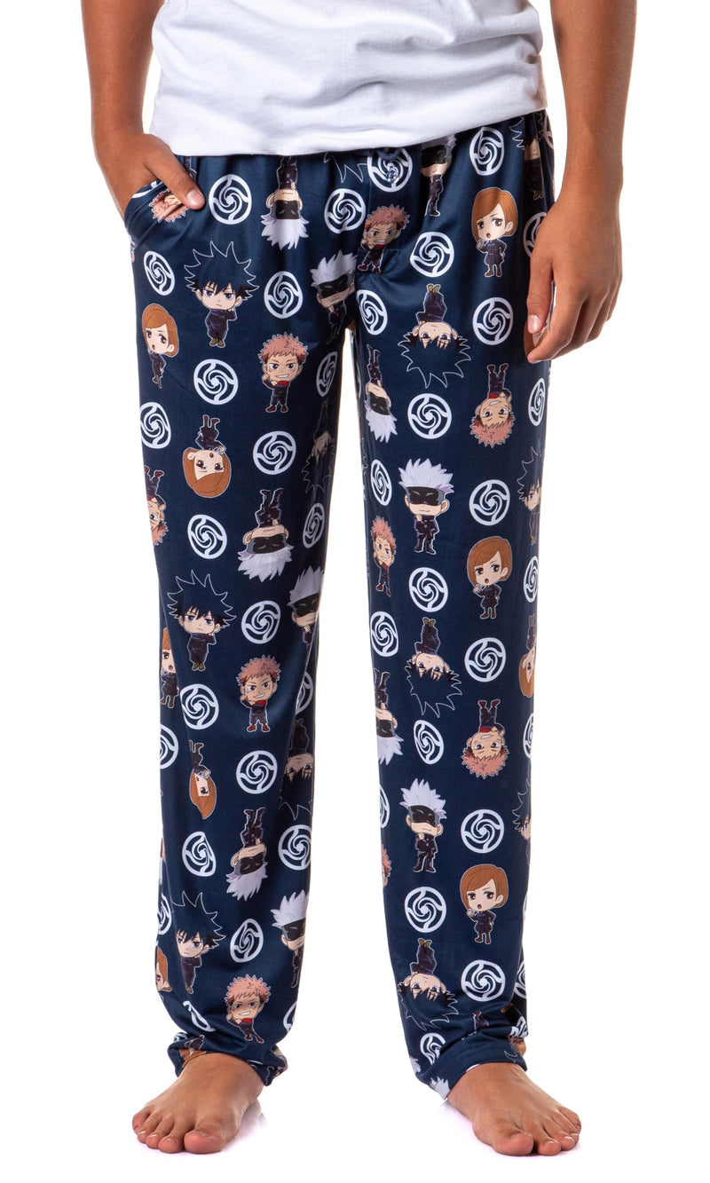 Bioworld Jujutsu Kaisen Men's Chibi Sorcerers School Logo Allover Print Lounge Pajama Pants