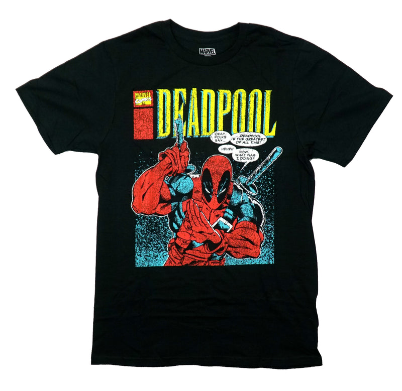 Deadpool Mens T-Shirt -  Marvel Comics Distressed Pic Below Okay Folks Say - Inmyparentsbasement.com