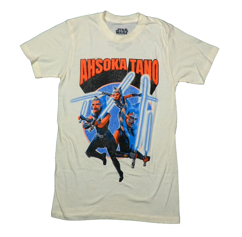 Star Wars Ahsoka Mens T-Shirt - Tano 3 Versions Holding Light Saber