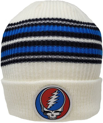 Ripple Junction Grateful Dead Steal Your Face Patch White Striped Adult Unisex Beanie