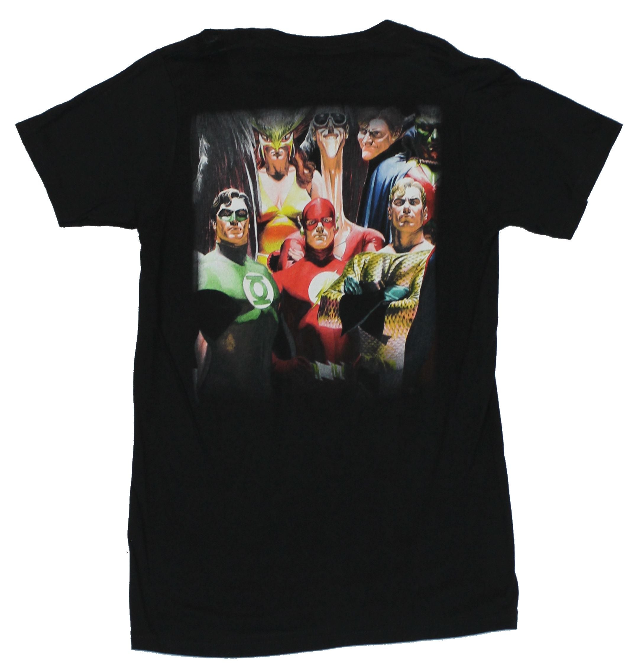 Justice League Mens T-Shirt - Alex Ross Painted Heroes Front and Back Image
