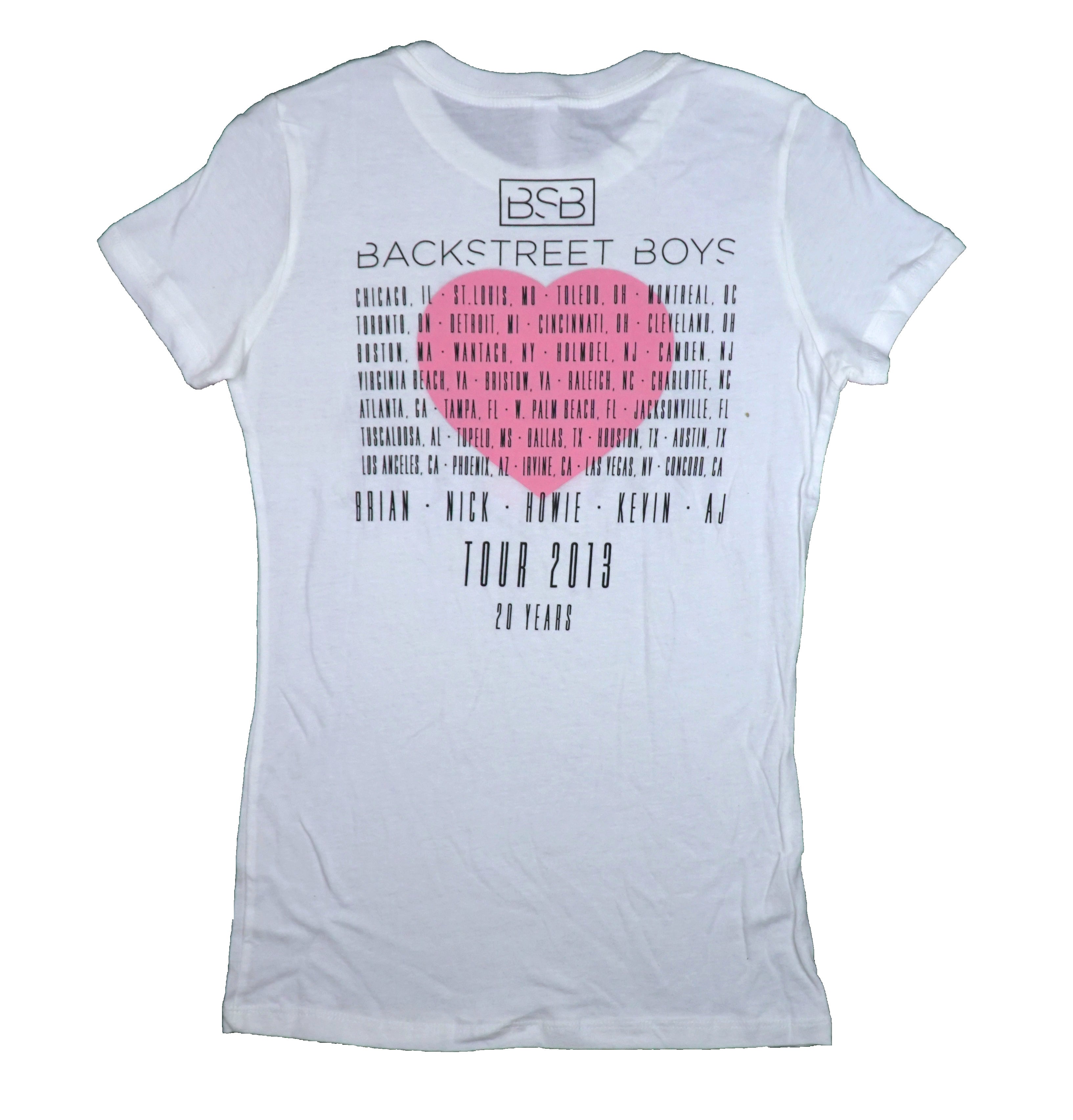 Backstreet Boys Girls Juniors T-Shirt - Guys in Front of Pink Heart 20 Year Tour