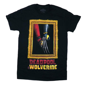 Deadpool & Wolverine Mens T-Shirt - Framed Weaponized Hands Above Names