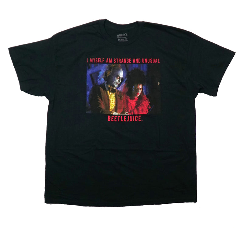 Bettlejuice Mens T-Shirt - I Myself Am Strange & Unusual Distressed W/Lydia