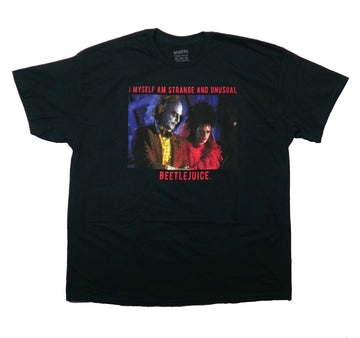 Bettlejuice Mens T-Shirt - I Myself Am Strange & Unusual Distressed W/Lydia