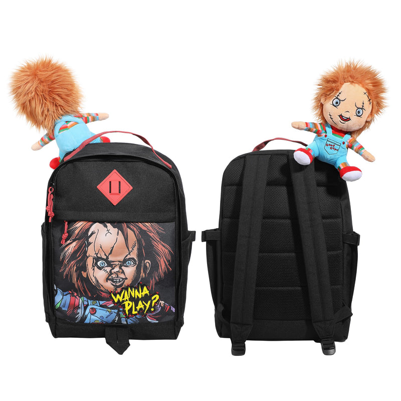 Chucky 17.5" Black adult Backpack With Plush Character Charm - Inmyparentsbasement.com