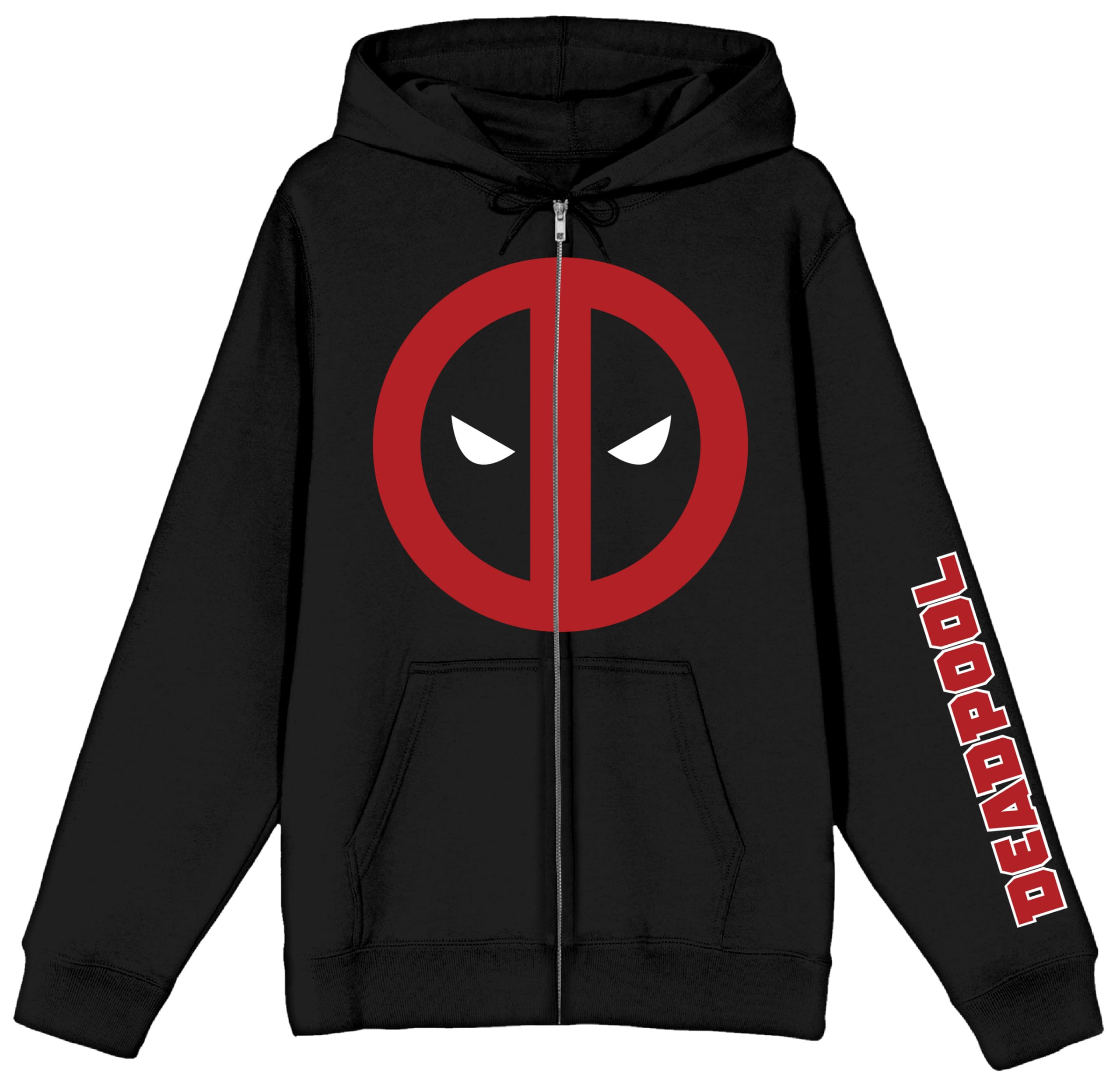 Bioworld Marvel Deadpool Mask Logo Long Sleeve Unisex Adult Zip-Up Hoodie-X-Large,Black