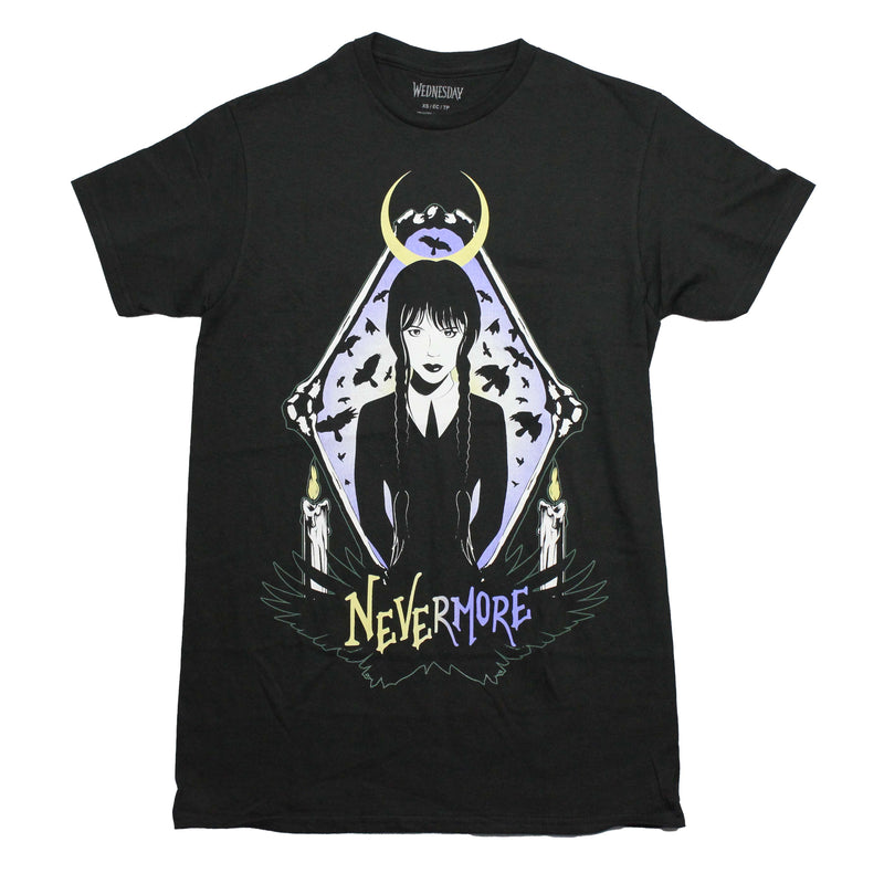 Wednesday Mens T-Shirt - Portrait Triangle Bones Candle Light Nevermore