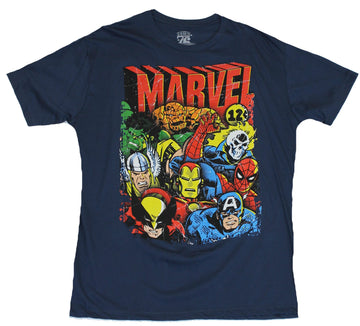 Marvel Comics Mens T-Shirt - 12 Cent Distressed Cast Head Images