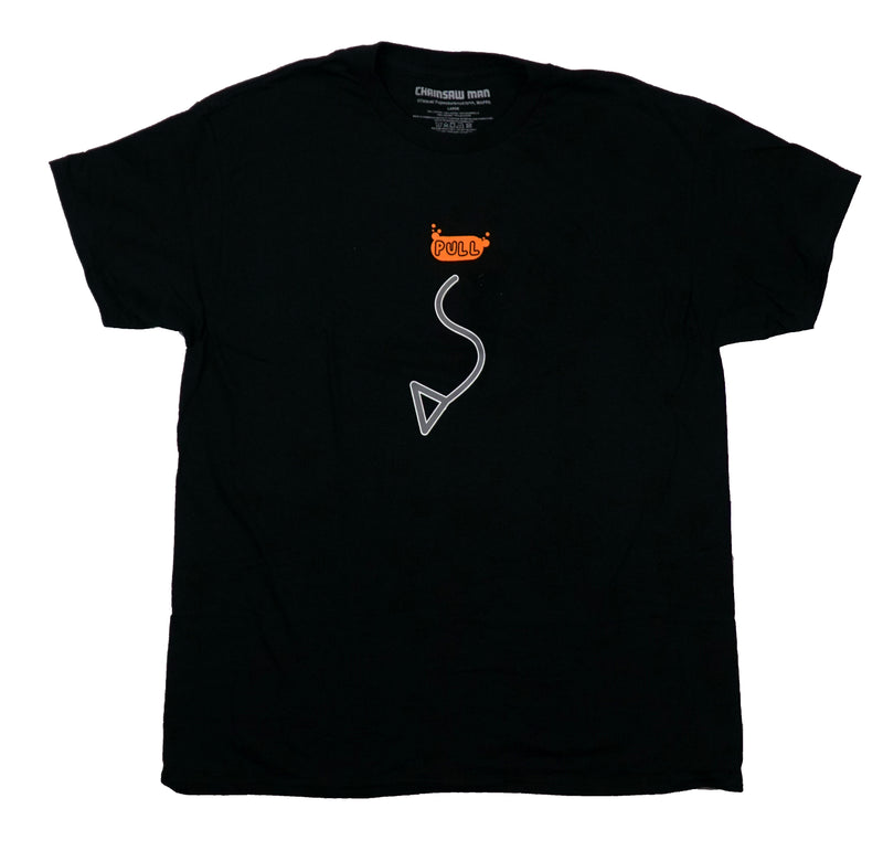 Chainsaw Man Mens T-Shirt -Pull String on Front Pochita Woof Woof on Back