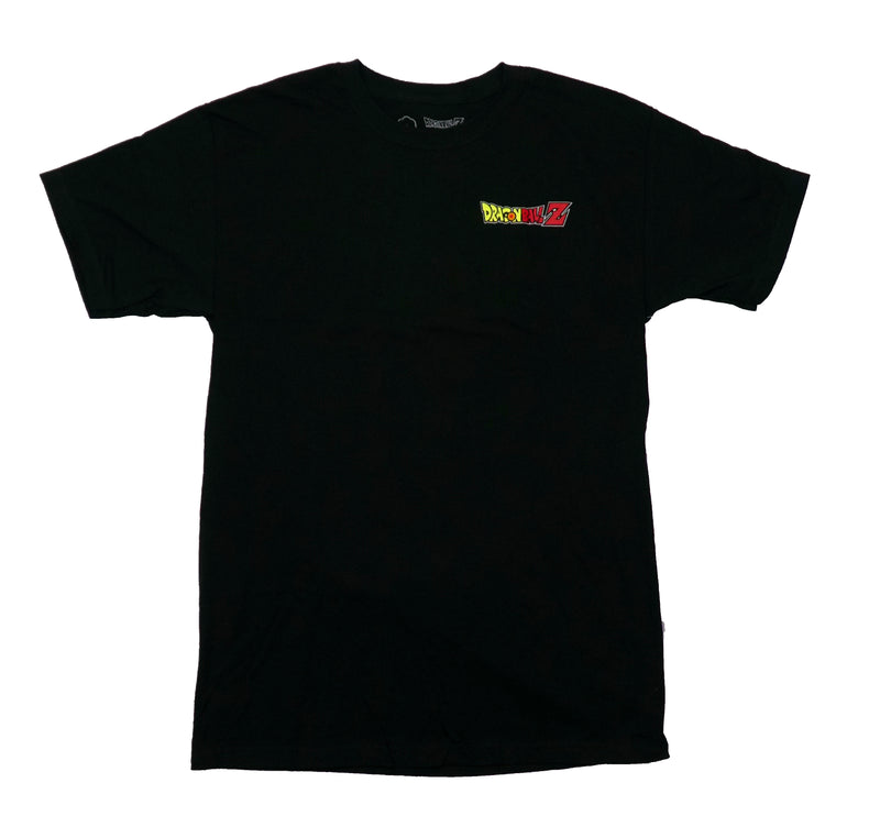 Dragon Ball Z Mens T-Shirt - Lapel Logo Frieza Over Goku and Vegeta on Back
