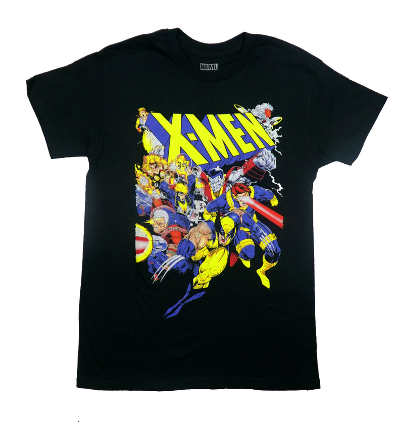 X-Men Mens T-Shirt - MArvel Cast Below Name Wolverine Leading the Charge