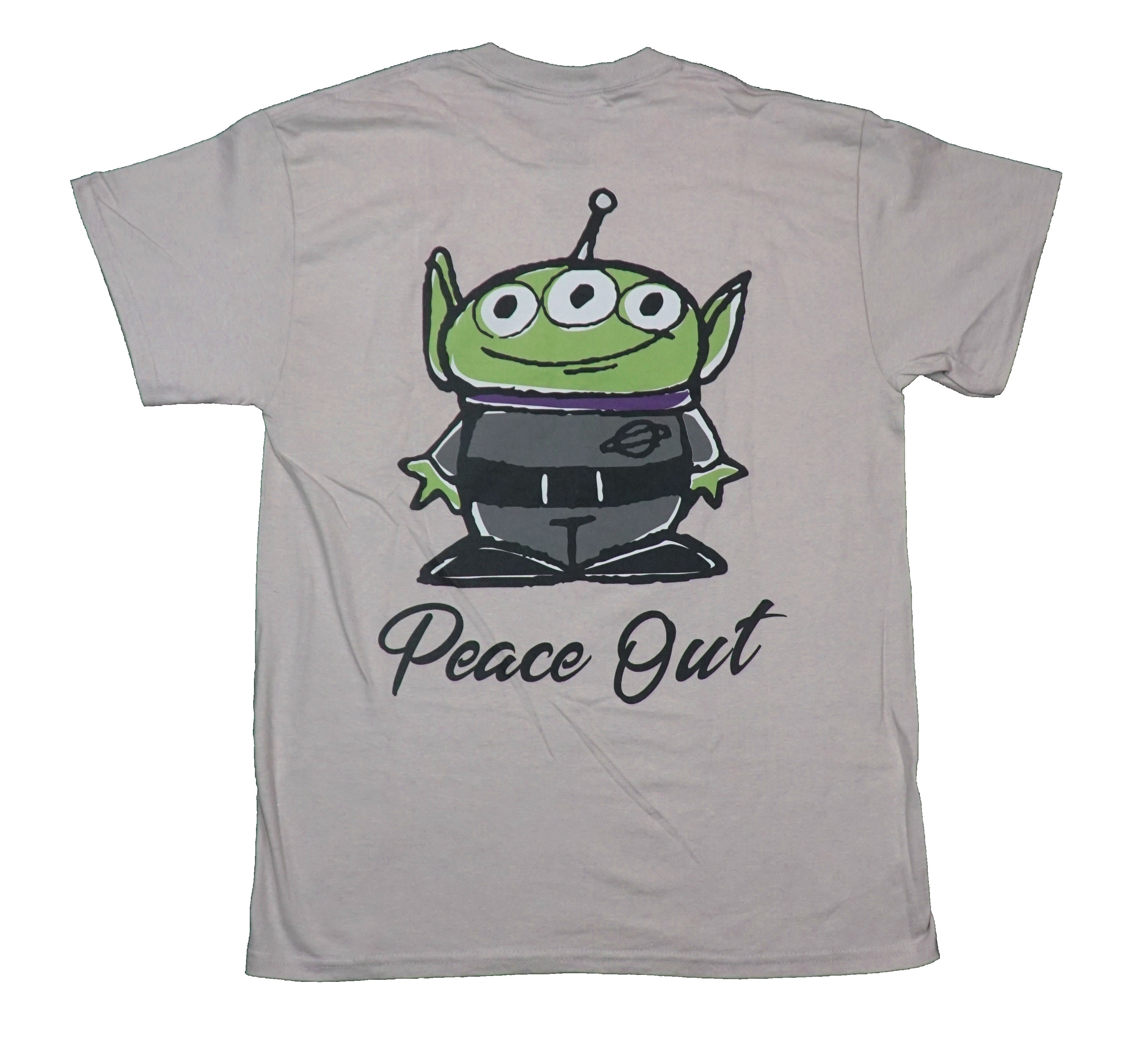 Toy Story  Mens T-Shirt -  Small Alien Above Peace Out Front Big Alien Back