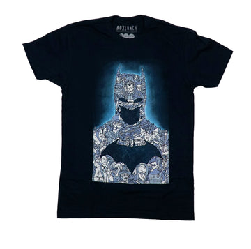 Batman Mens T-Shirt - All Blue Batman Embedded With Characters