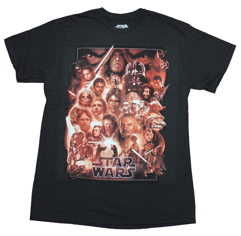 Star Wars Mens T-shirt - Giant Red Tinted Complete Saga Cast